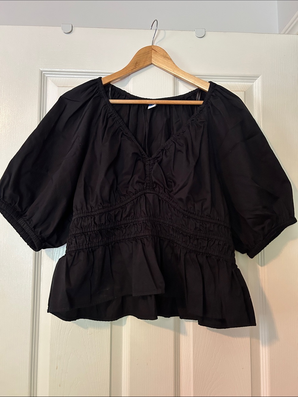 Old Navy Black Smocked Peasant Blouse
